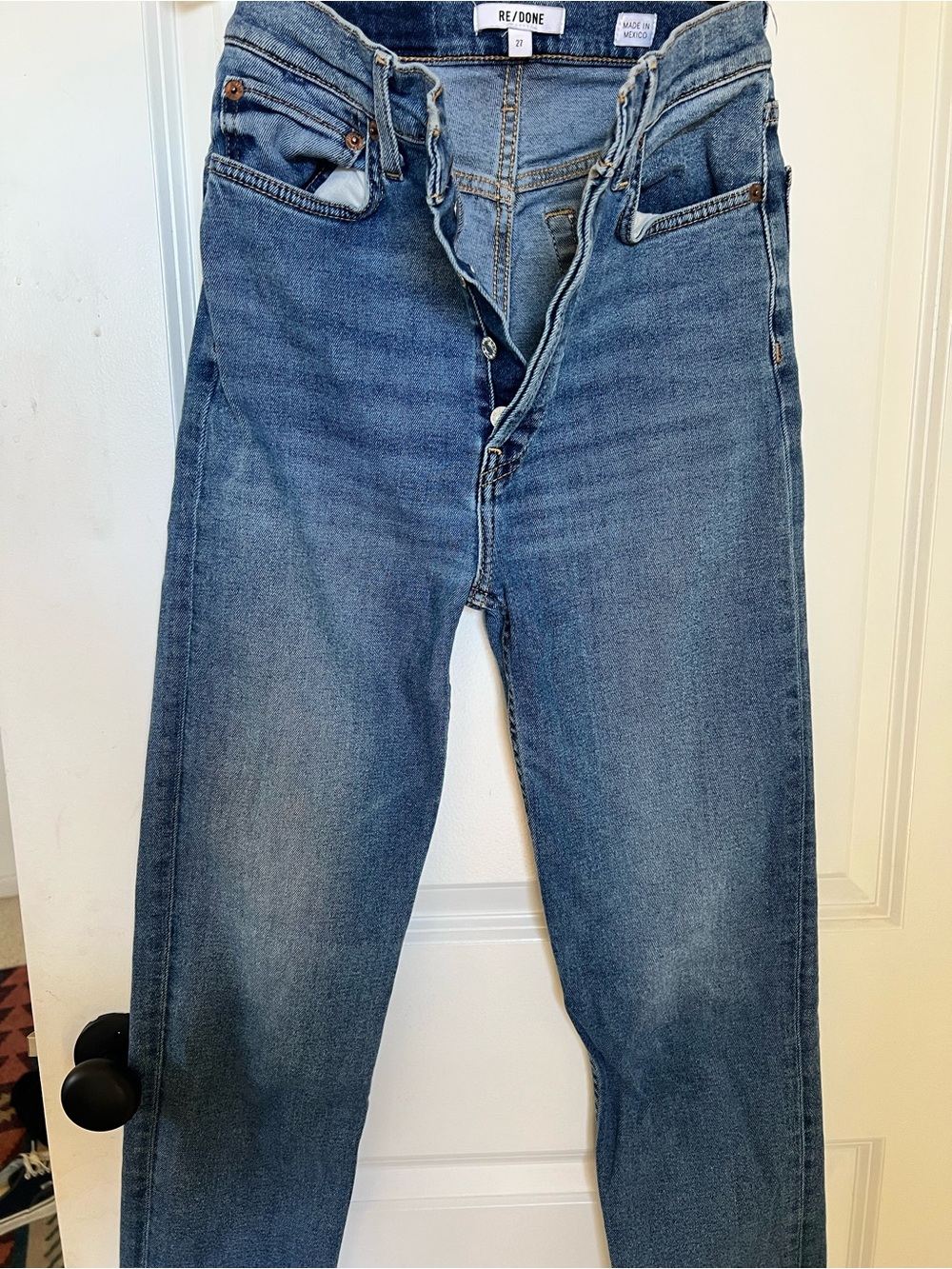 Re/Done Classic Straight Jeans in Medium Blue Denim